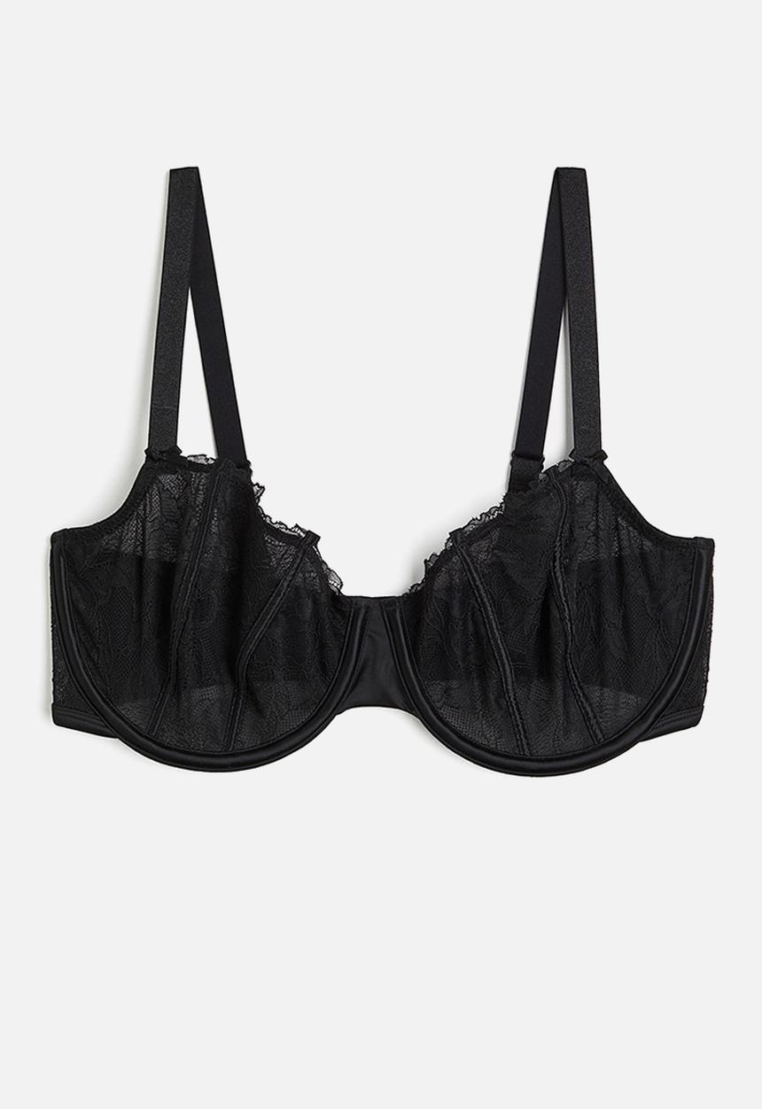 H&M - Non-padded underwired lace bra - black