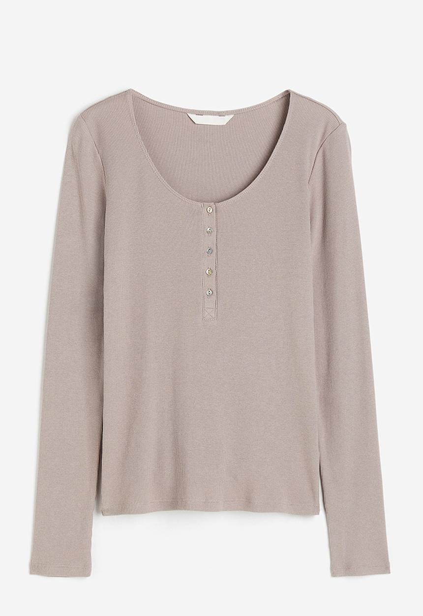 H&M - Ribbed henley top - light greige