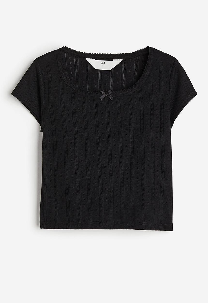H&M - Pointelle jersey top - black