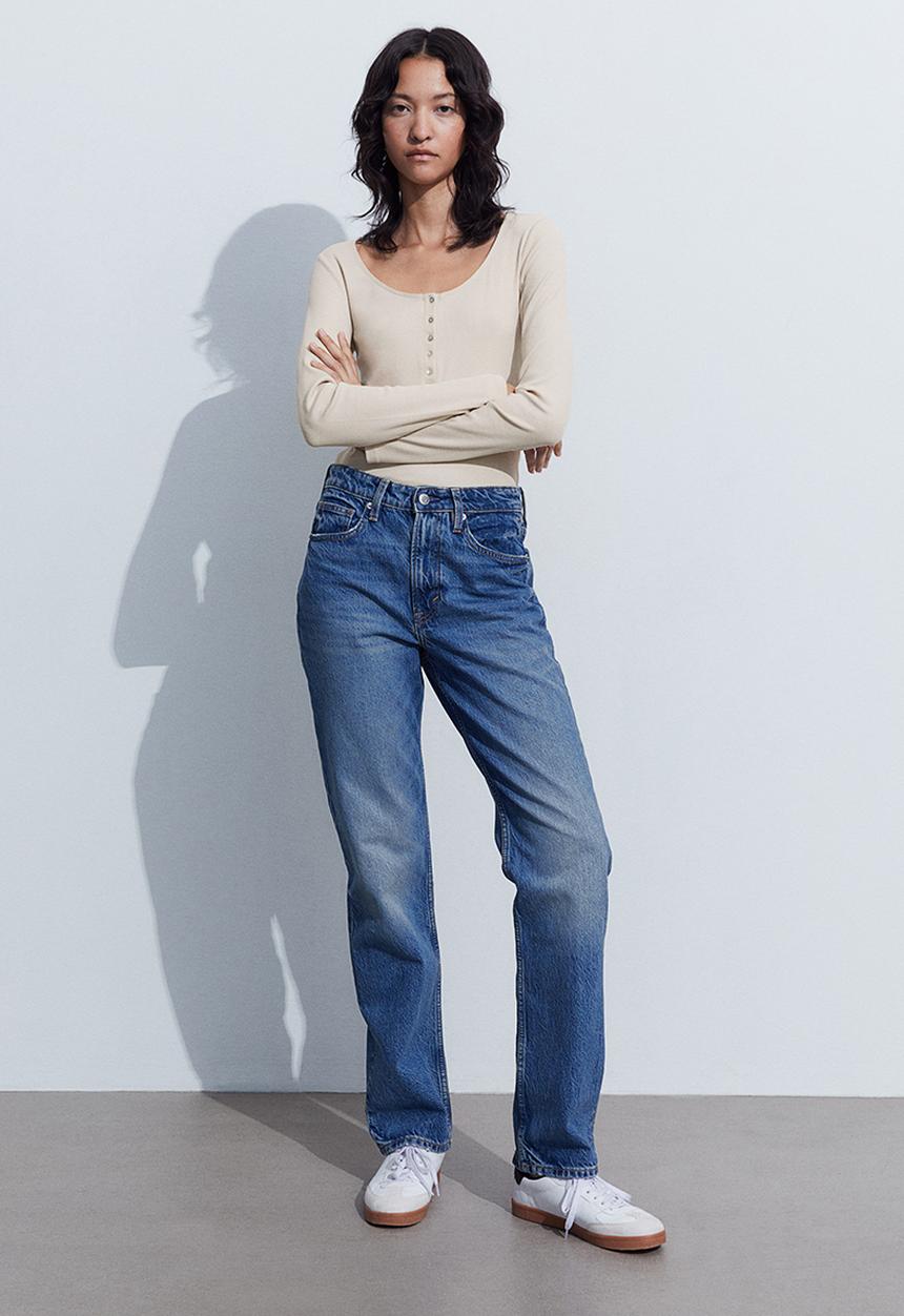 H&M - Ribbed henley top - light beige