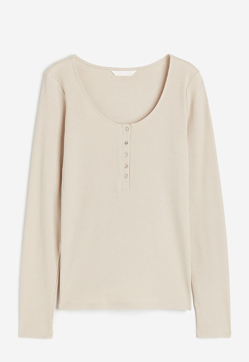 H&M - Ribbed henley top - light beige