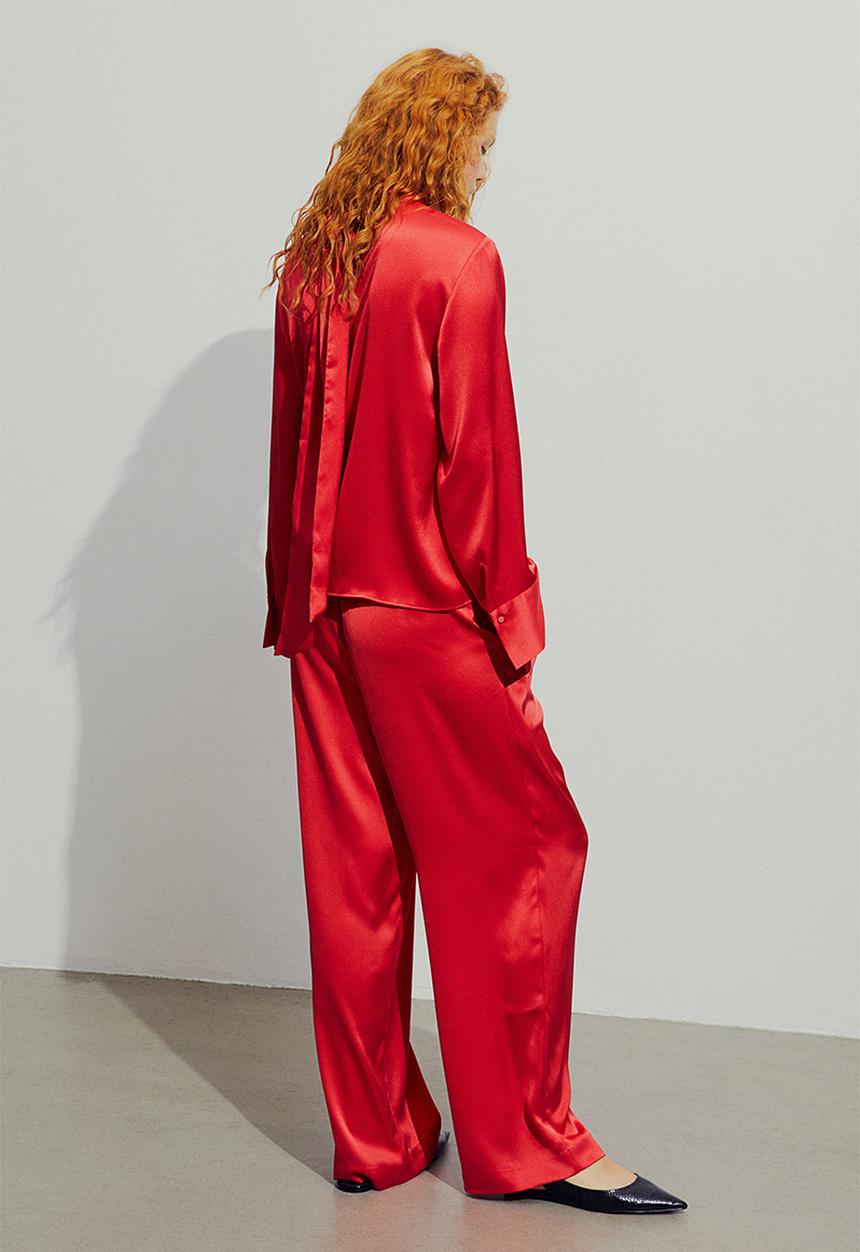 H&M - Wide satin trousers - red