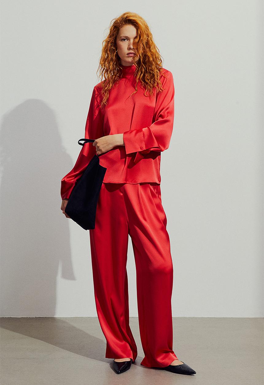 H&M - Wide satin trousers - red
