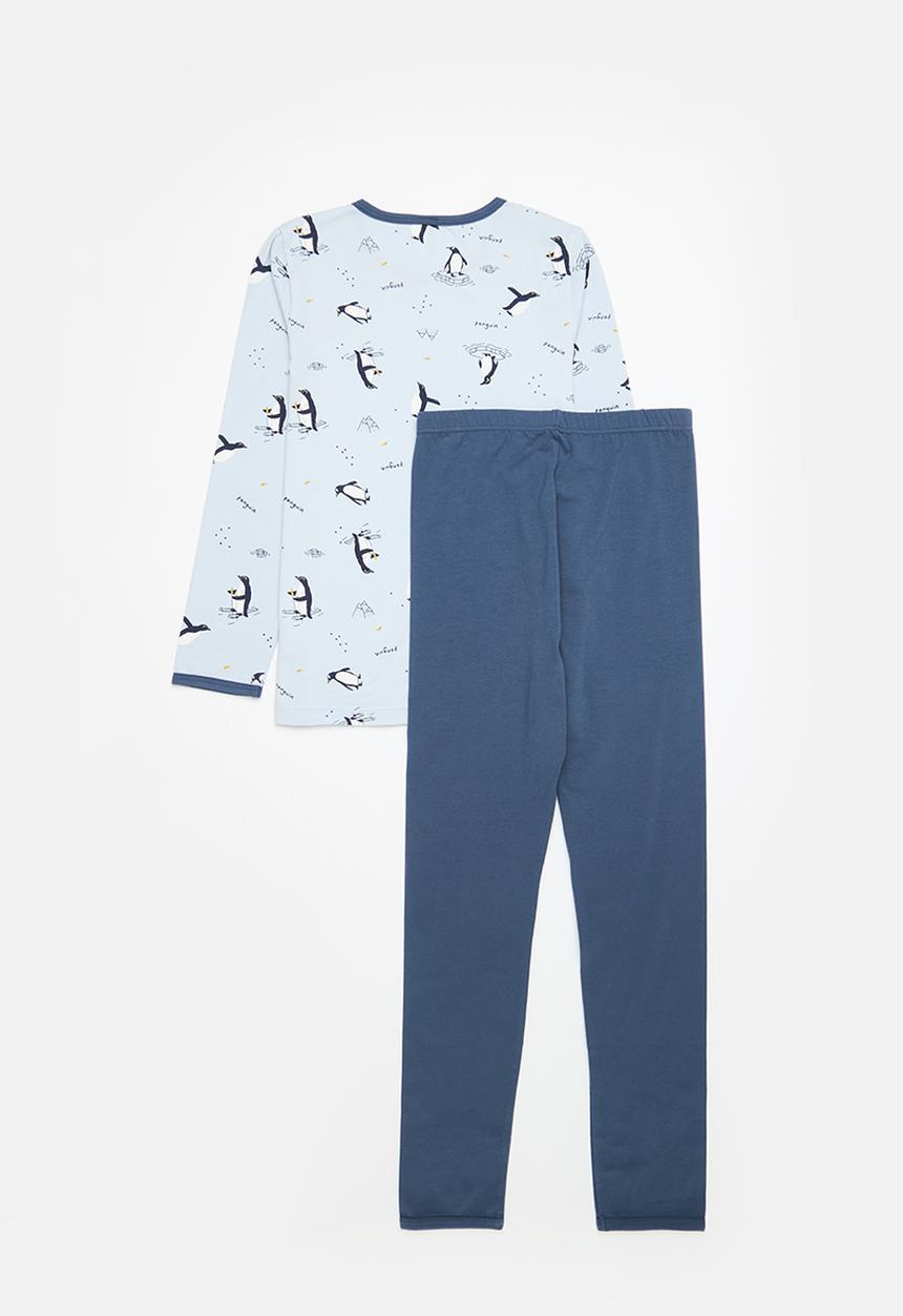 Pop Candy - Penguin print pj set - light blue & dark blue