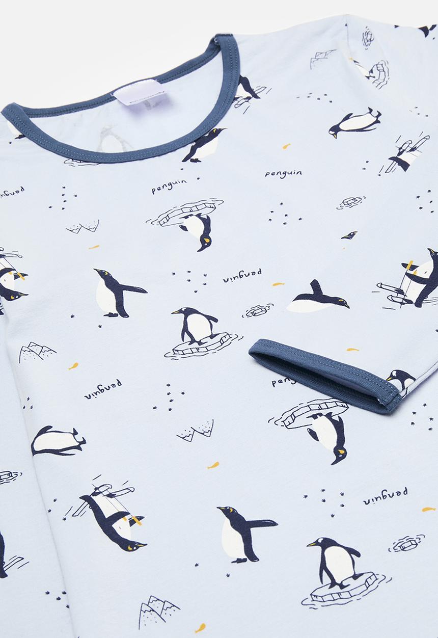 Pop Candy - Penguin print pj set - light blue & dark blue