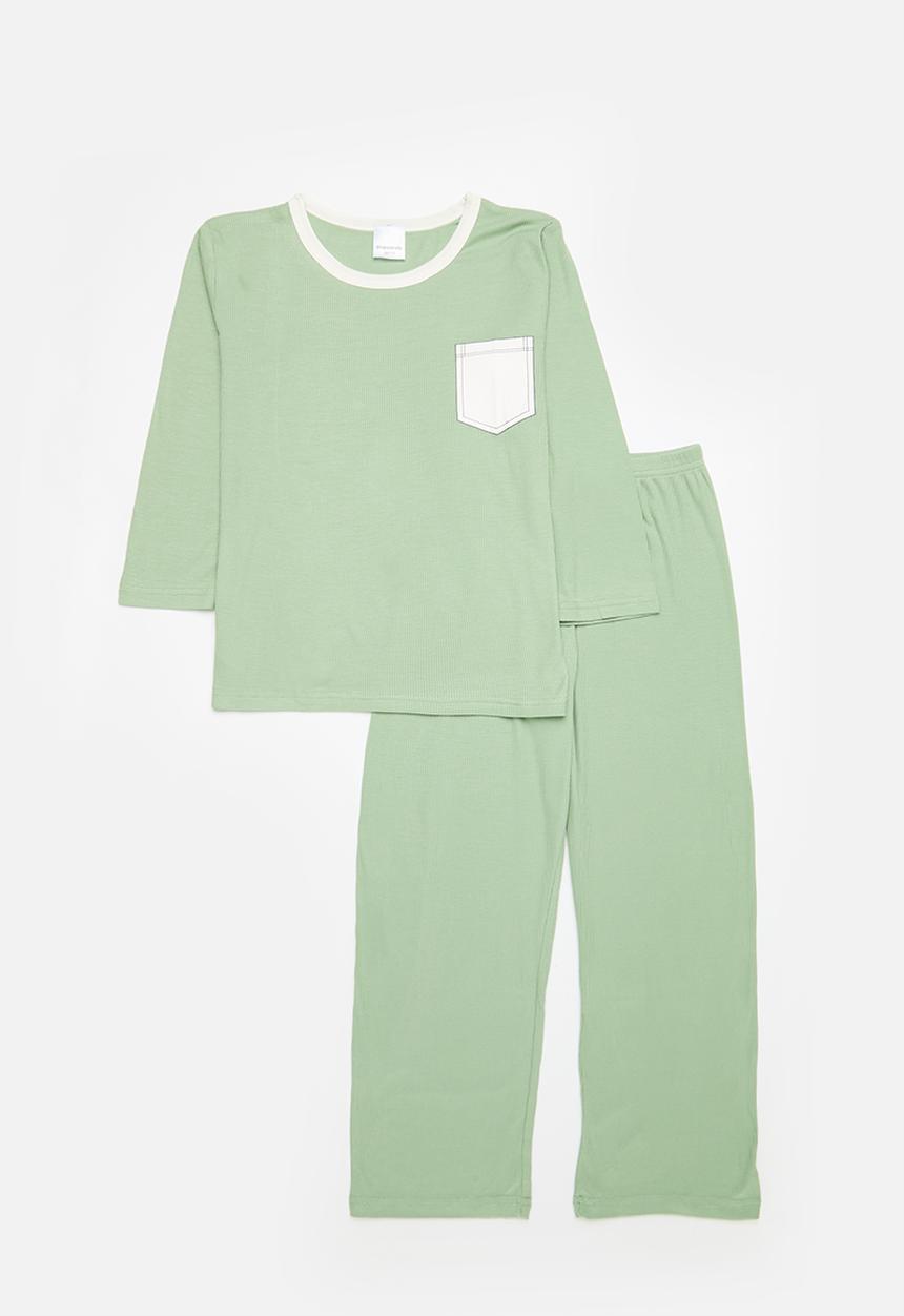 Pop Candy - Contrast pocket pj set - sage green