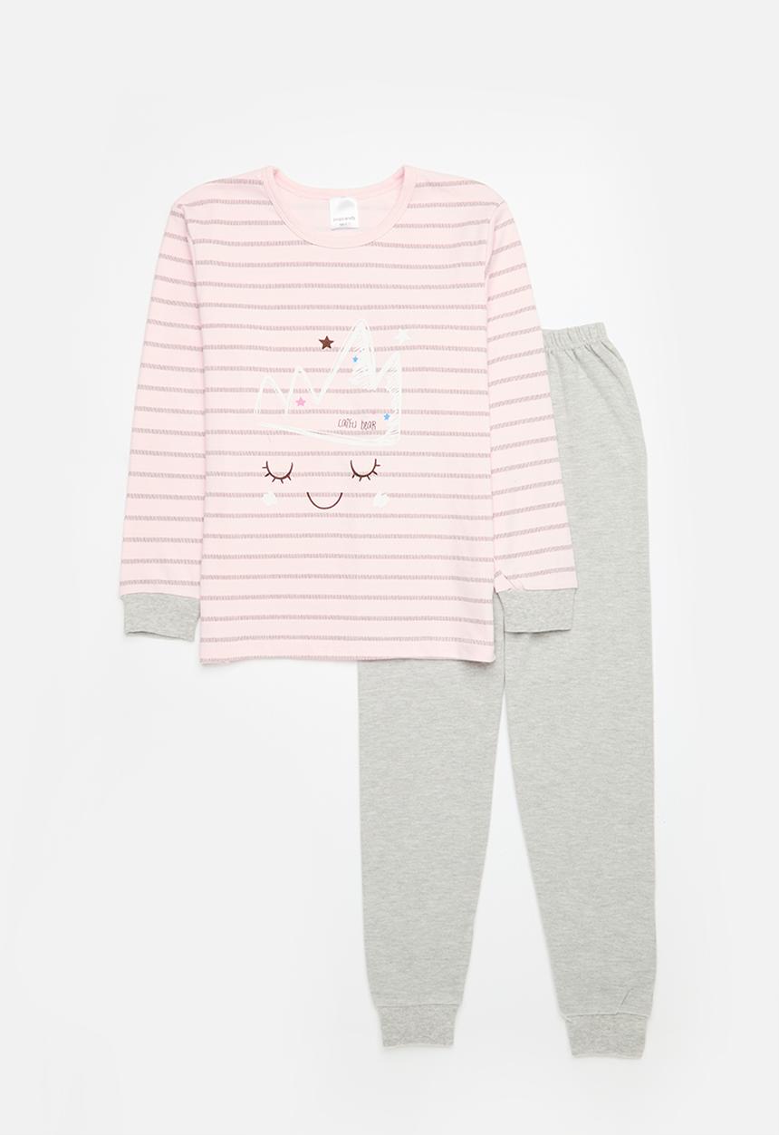 Pop Candy - Striped pj set - pink & grey 