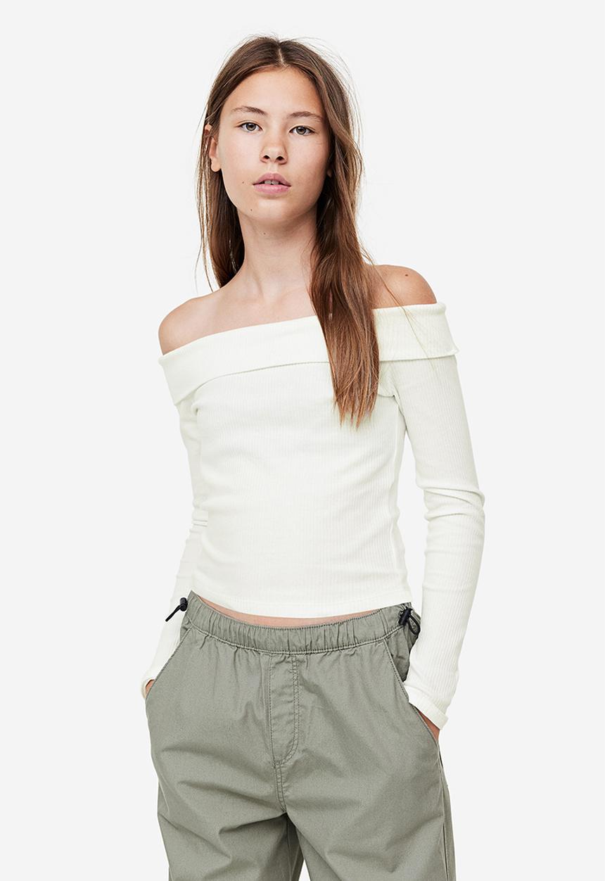 H&M - Ribbed off-the-shoulder top - white