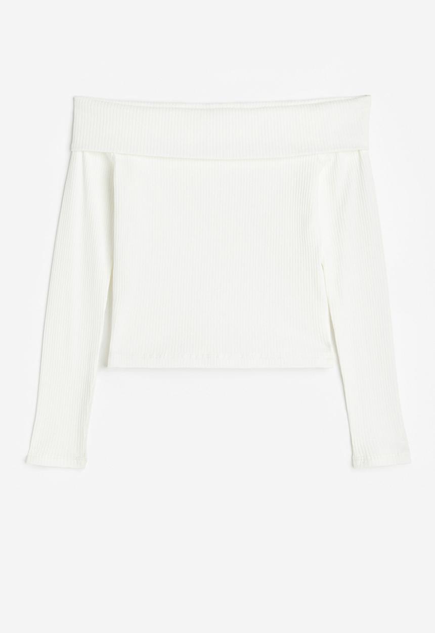 H&M - Ribbed off-the-shoulder top - white