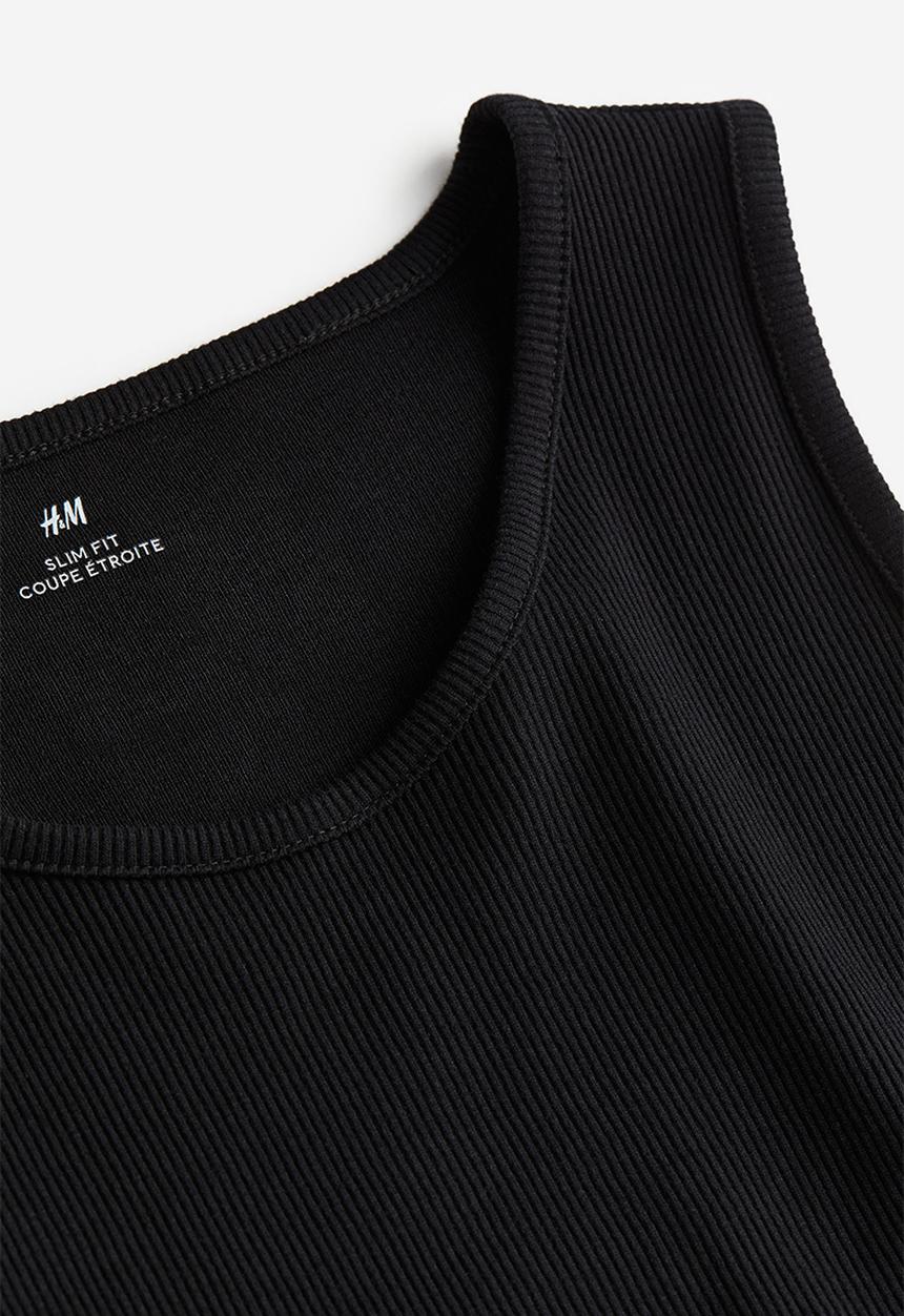 H&M - Slim fit ribbed vest top - black