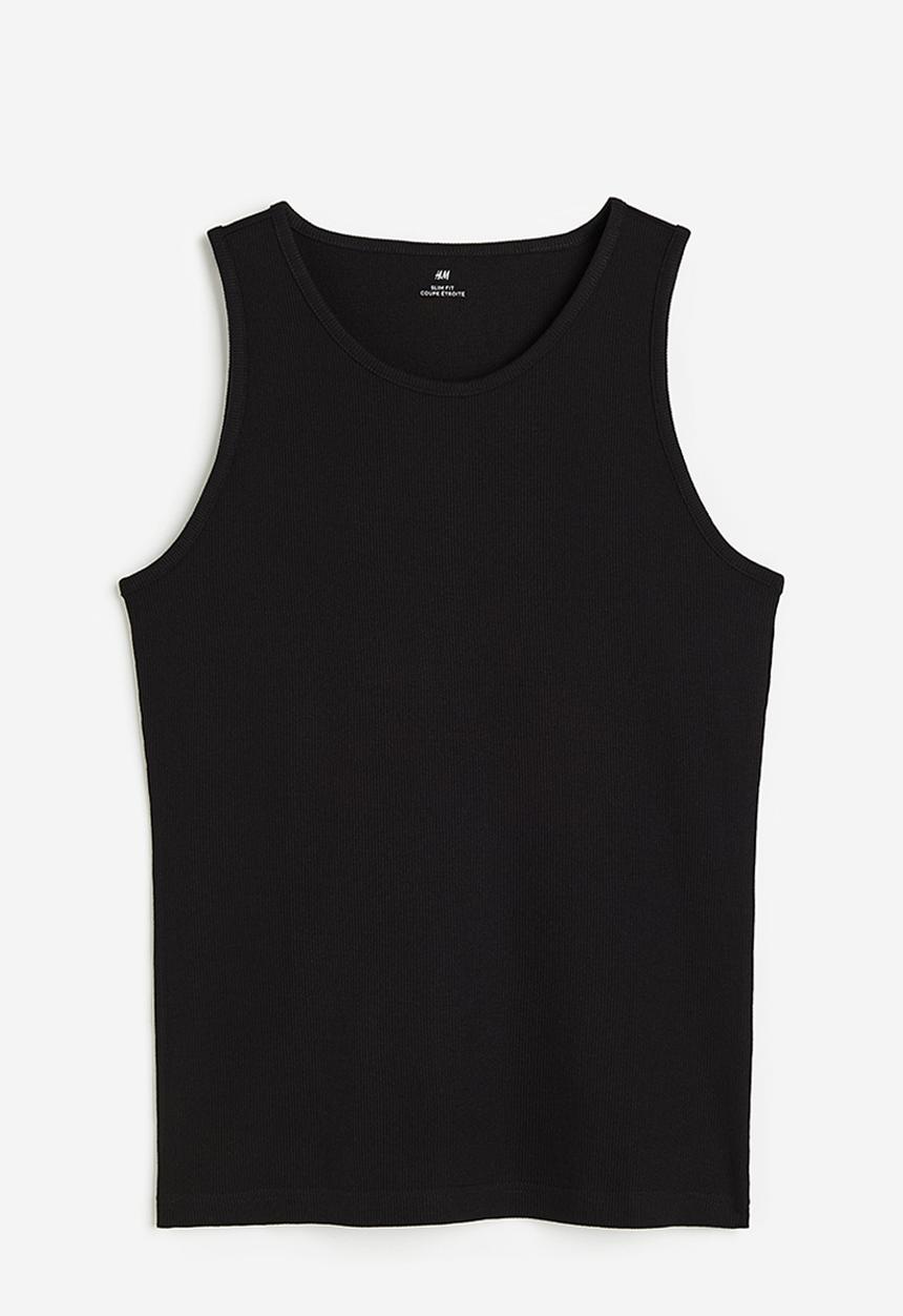 H&M - Slim fit ribbed vest top - black