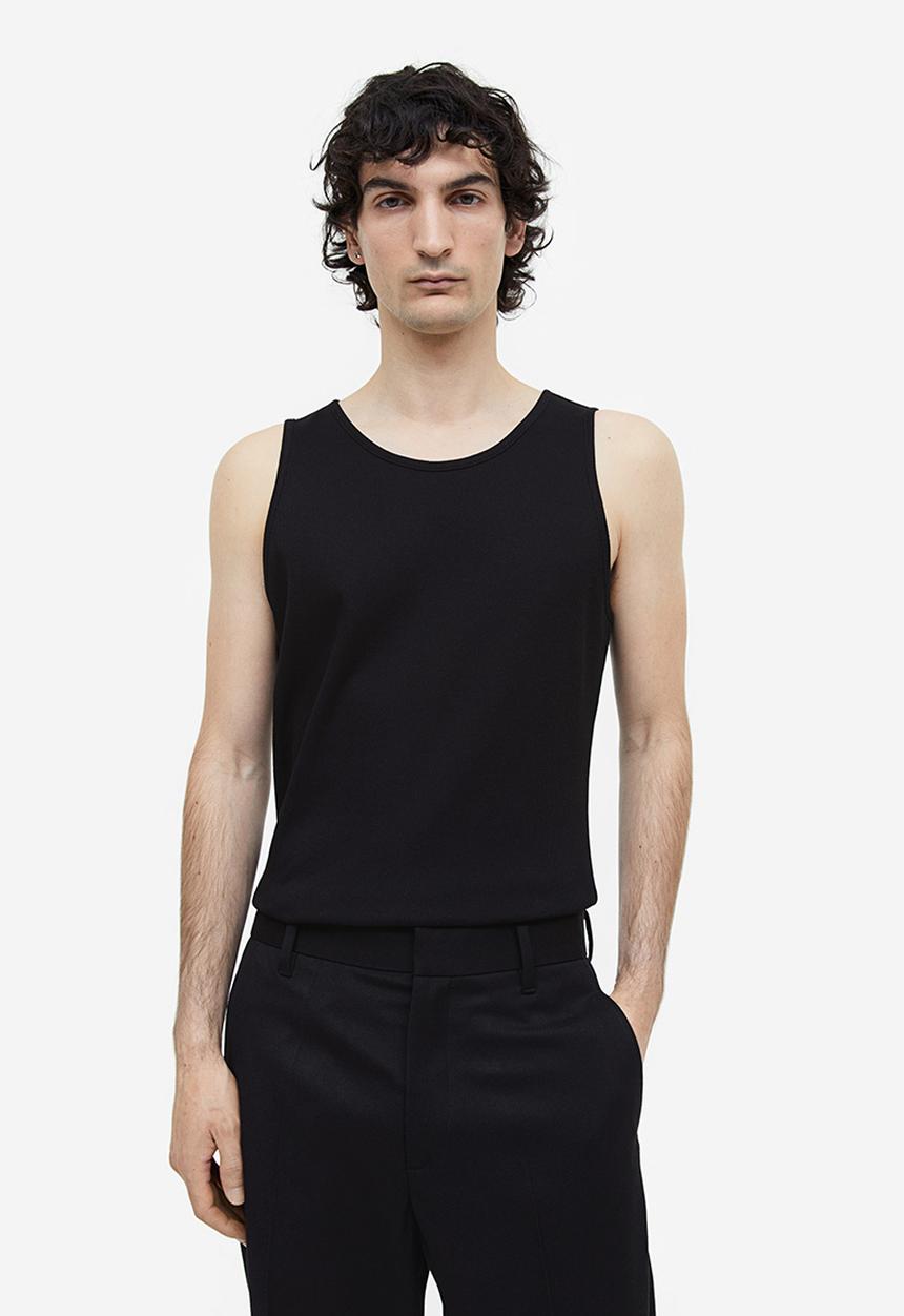 H&M - Slim fit ribbed vest top - black