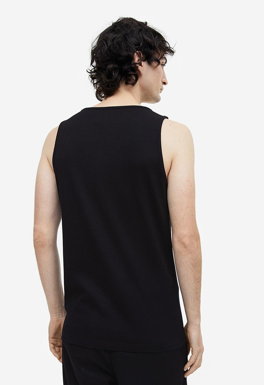 H&M - Slim fit ribbed vest top - black