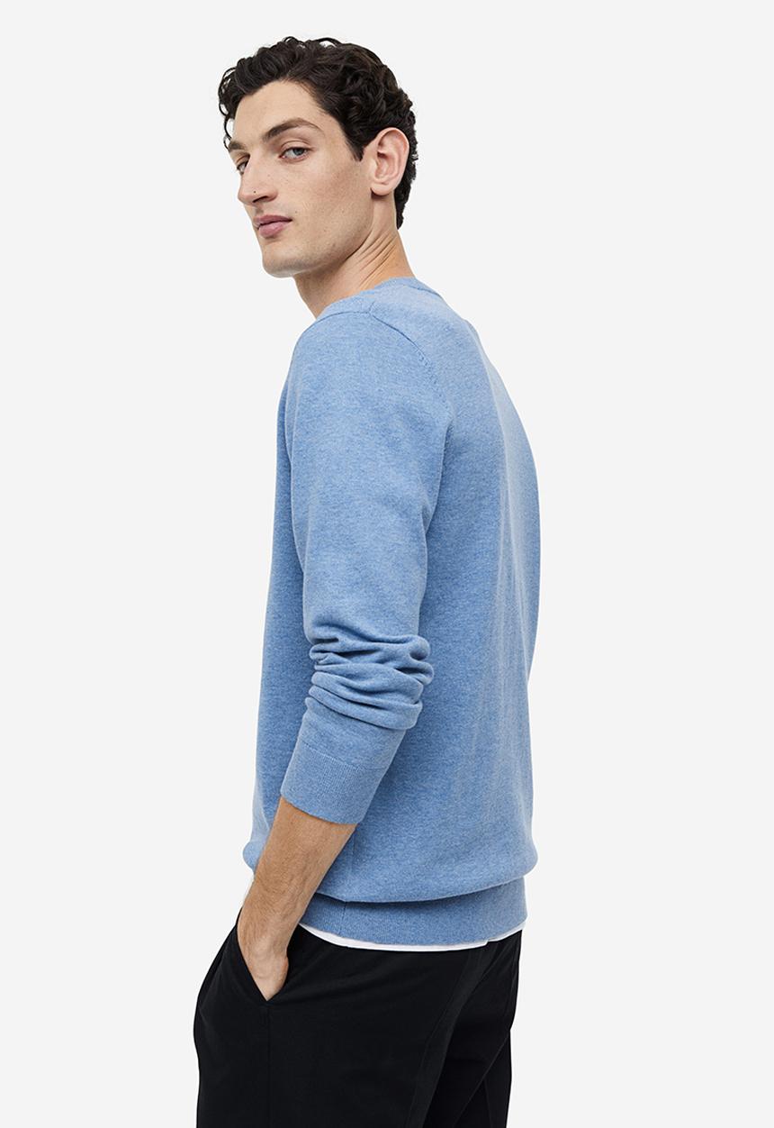 H&M - Slim fit fine-knit cotton jumper - light blue