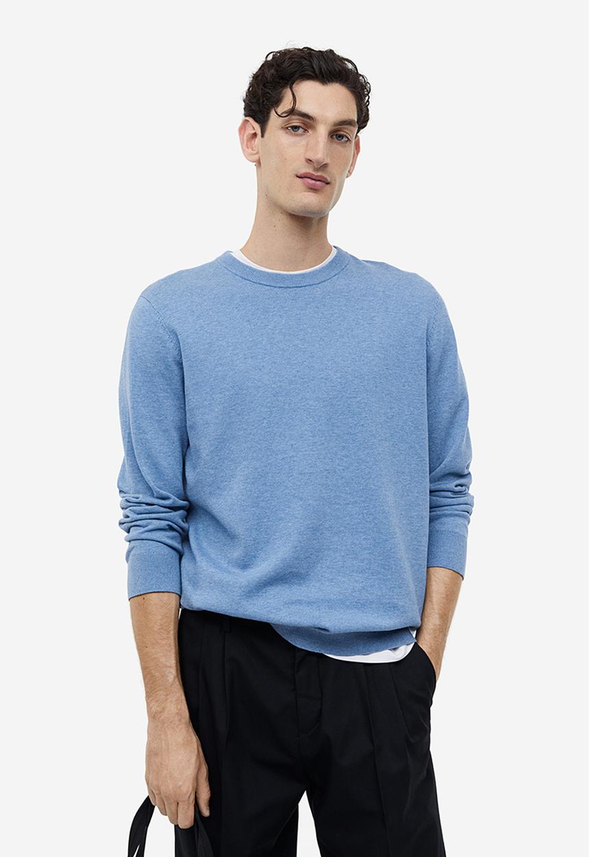 H&M - Slim fit fine-knit cotton jumper - light blue