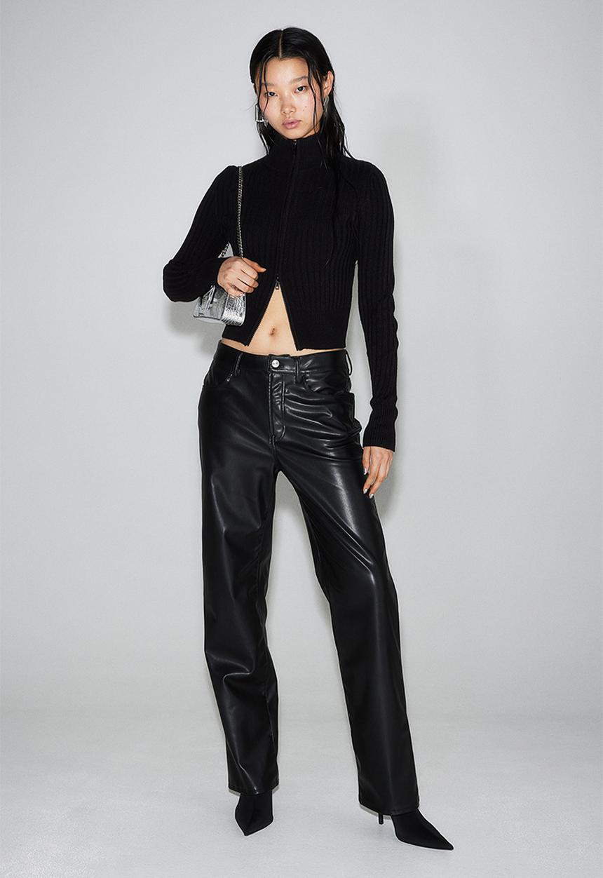H&M - 90s straight coated trousers - black