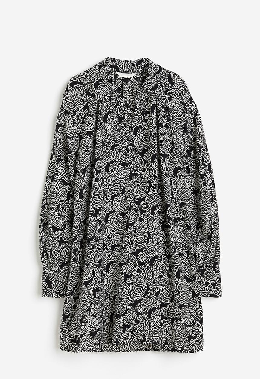 H&M - Balloon-sleeved tunic dress - black/paisley-patterned