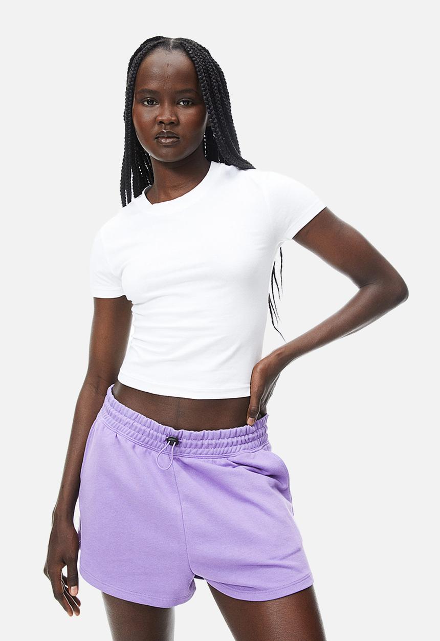 H&M - 2-pack cropped t-shirts - purple & white