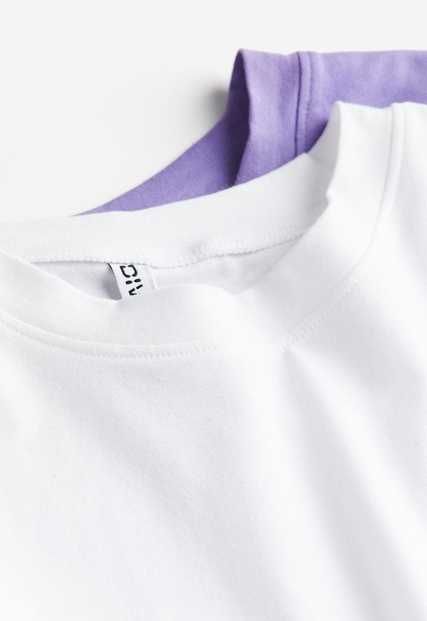 H&M - 2-pack cropped t-shirts - purple & white