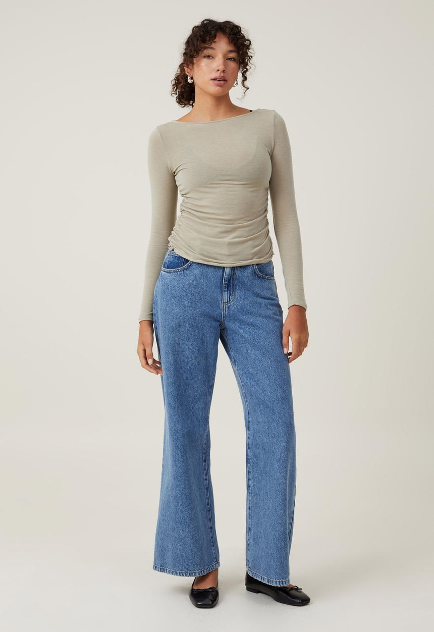 Cotton On - Hazel Boat Neck Long Sleeve Top - Desert Sage