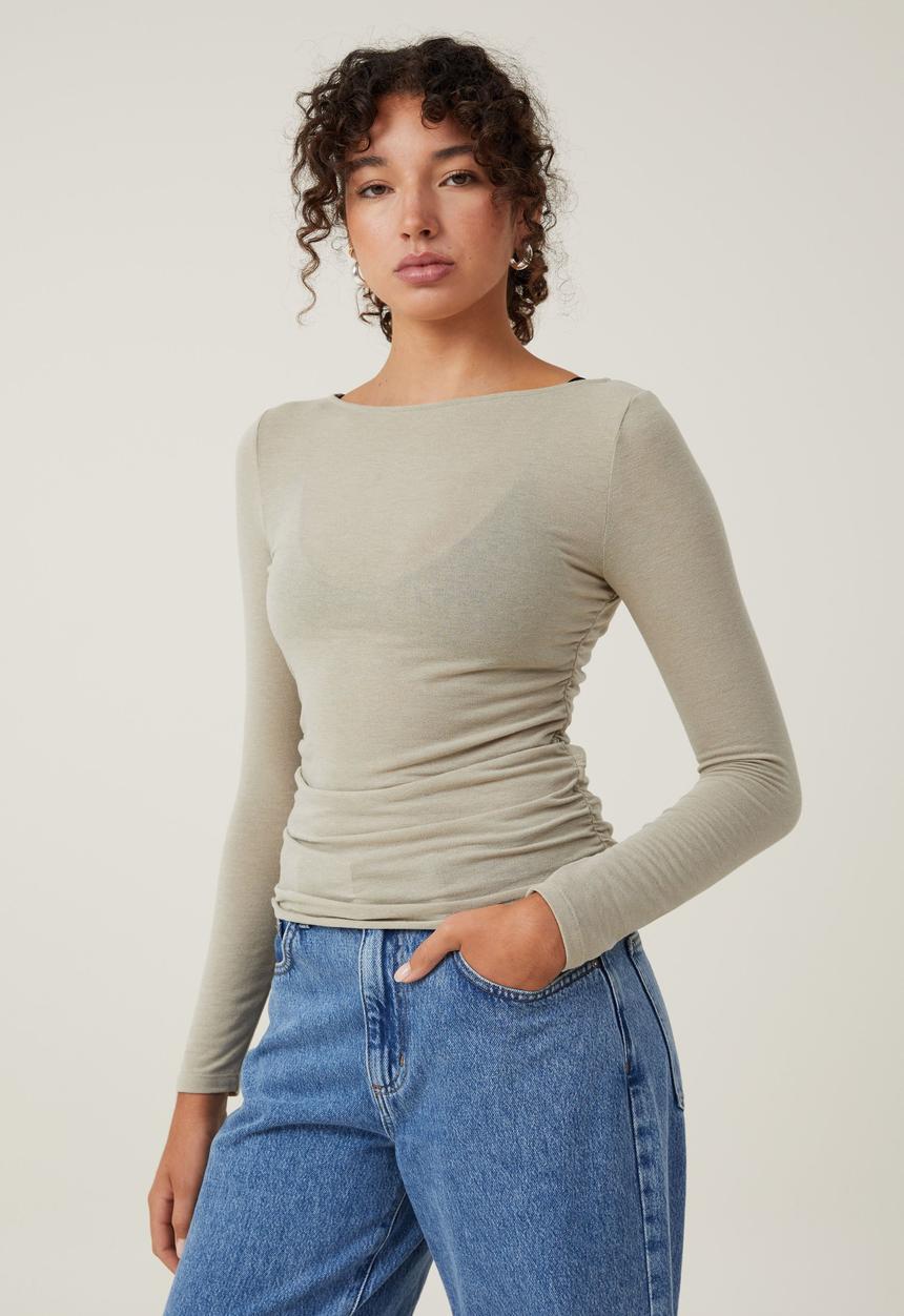 Cotton On - Hazel Boat Neck Long Sleeve Top - Desert Sage