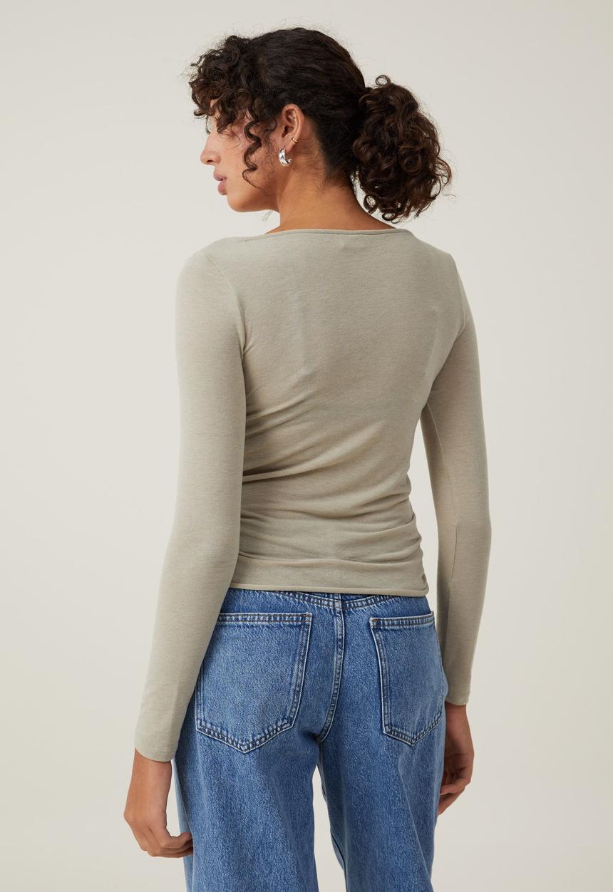 Cotton On - Hazel Boat Neck Long Sleeve Top - Desert Sage
