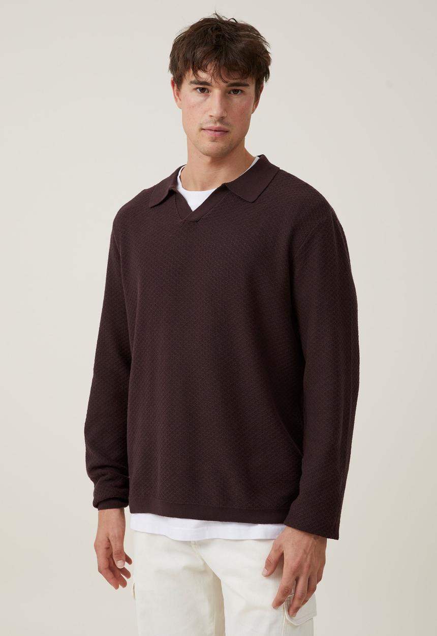 Cotton On - Jimmy long sleeves polo - brown