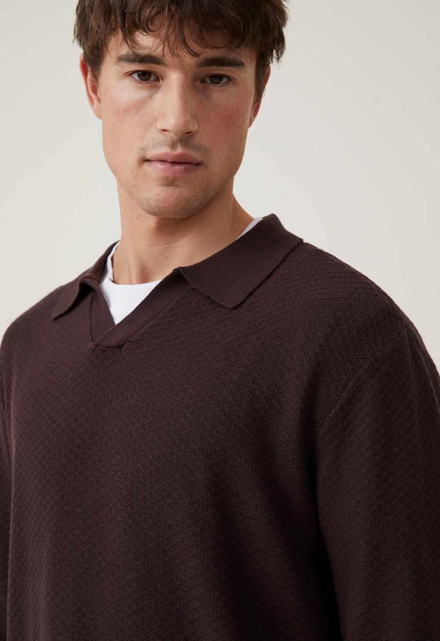 Cotton On - Jimmy long sleeves polo - brown