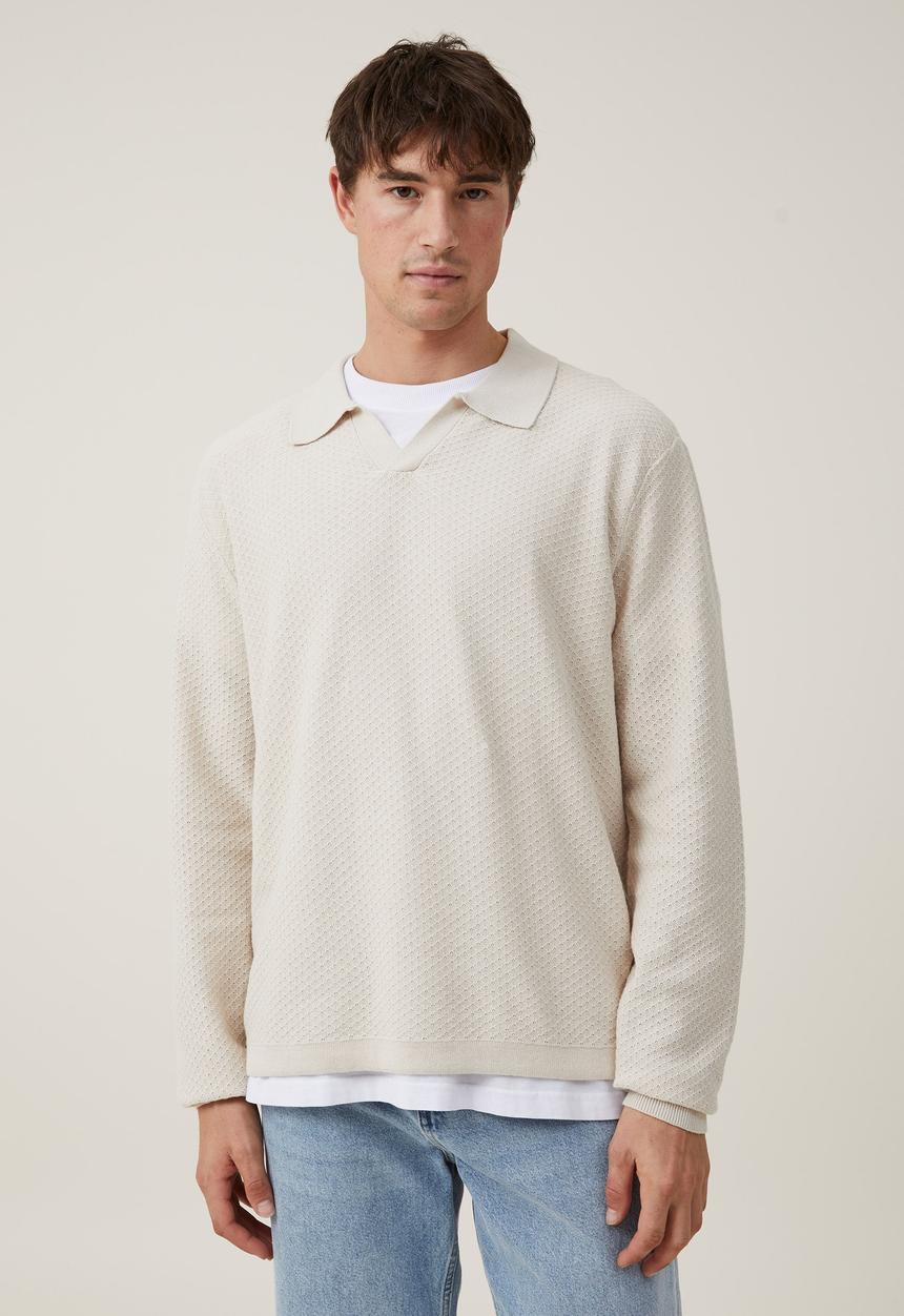 Cotton On - Jimmy long sleeve polo - stone