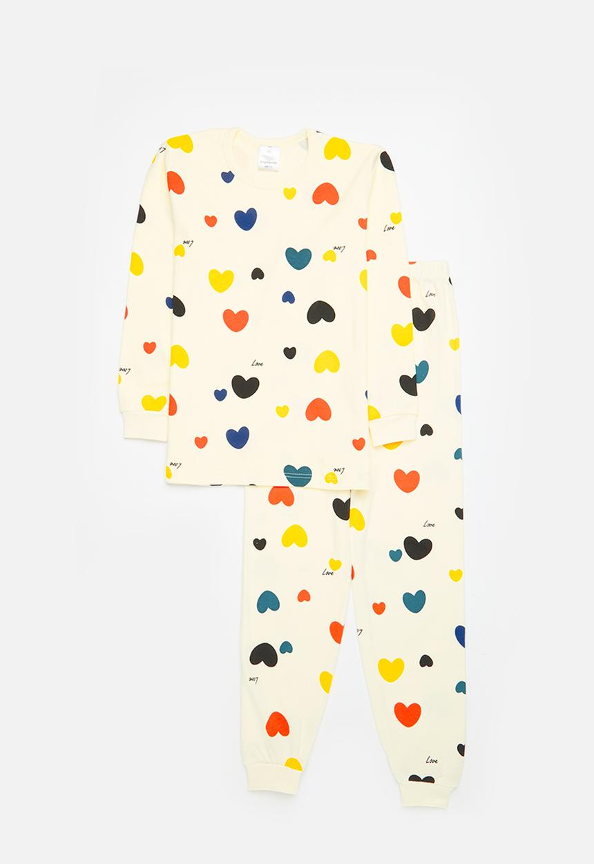 Pop Candy - Heart print pj set - ecru