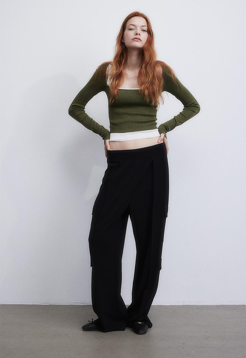 H&M - Jersey cargo trousers - black
