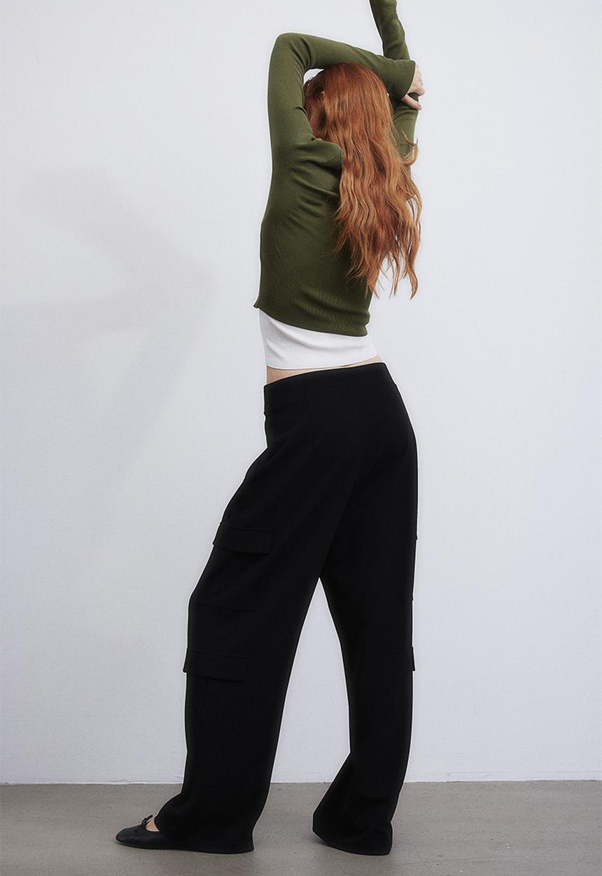 H&M - Jersey cargo trousers - black