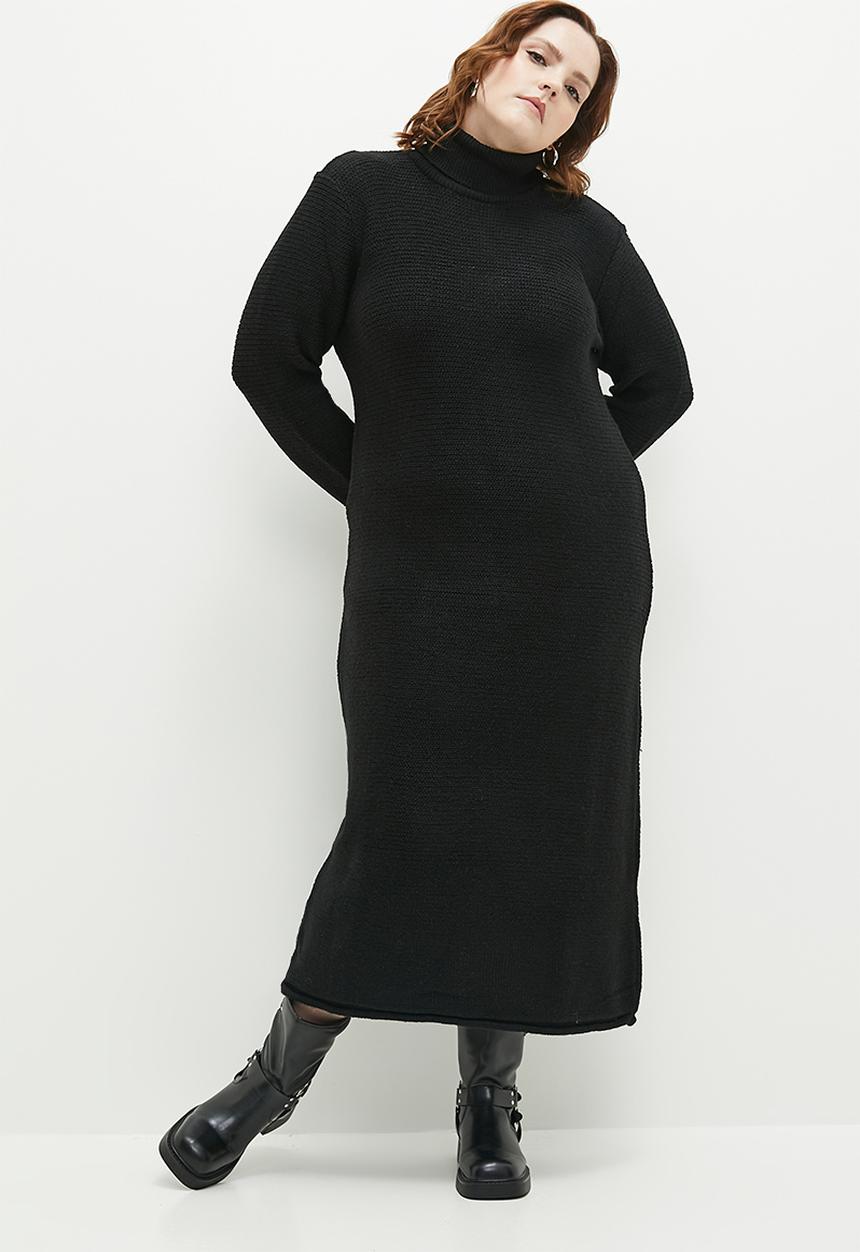 Superbalist - Poloneck column knitwear dress - black