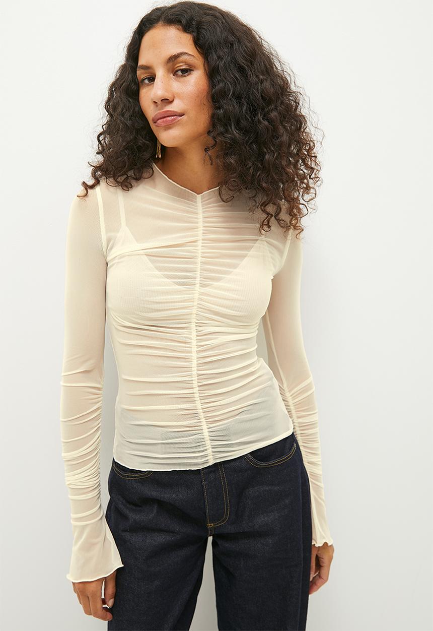 Superbalist - Ruched v mesh top - milk