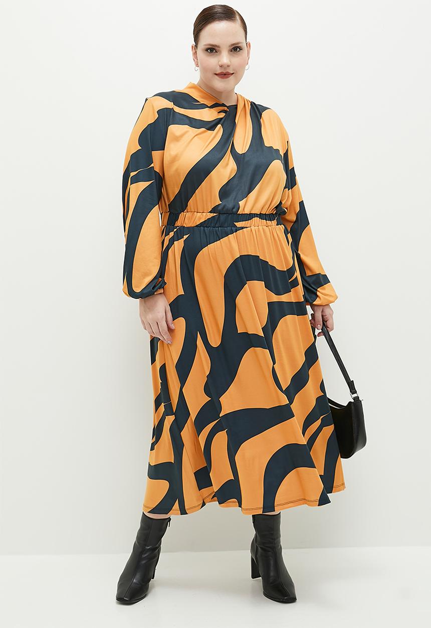 edit - Plus drape neck fit & flare midi dress - choc tobacco