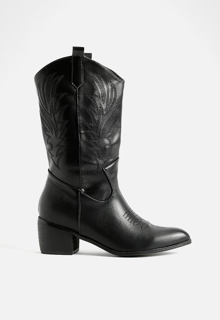 boohoo - Wide fit tab detail ankle cowboy western boots - black