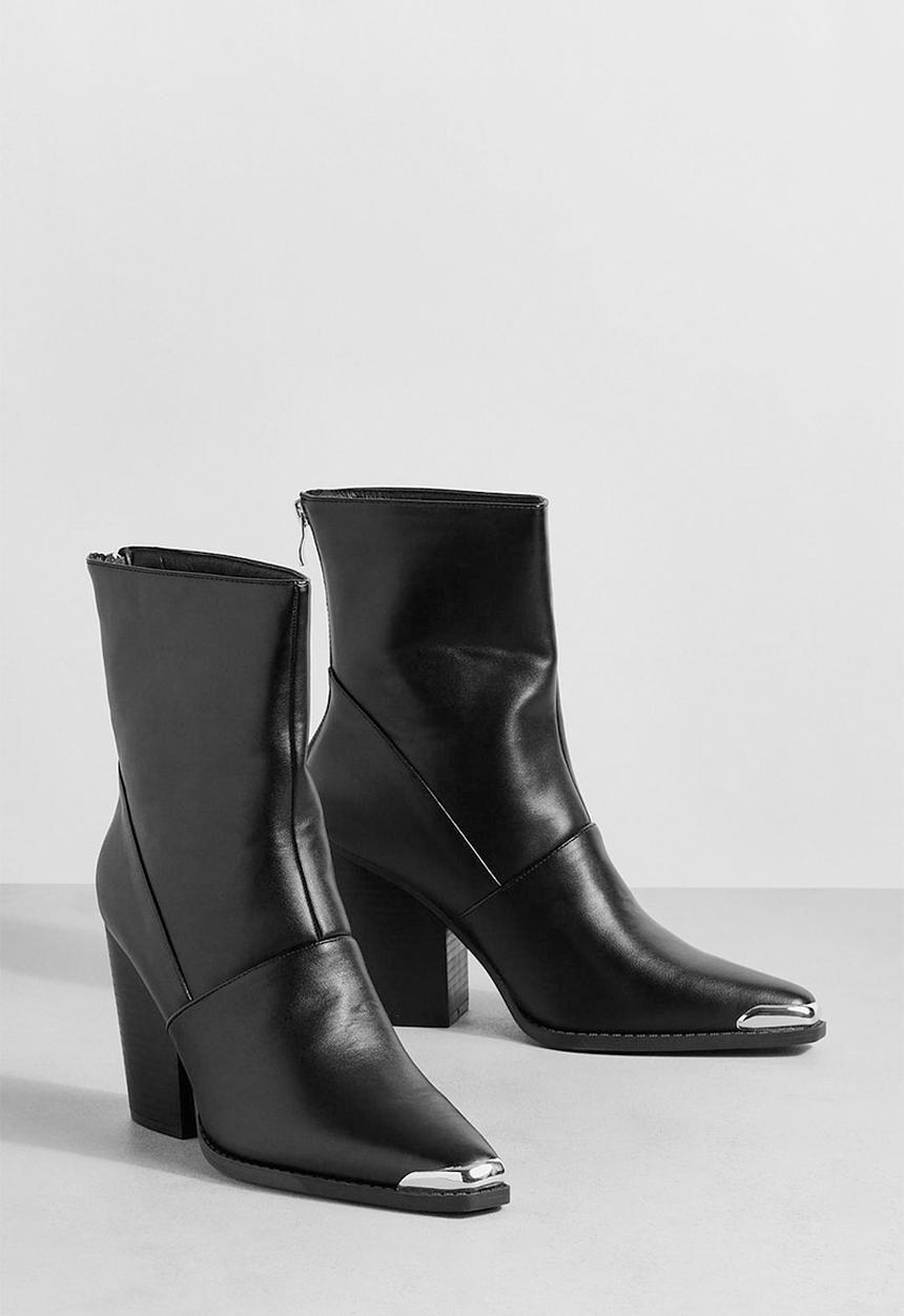 boohoo - Toe cap detail western cowboy boots - black
