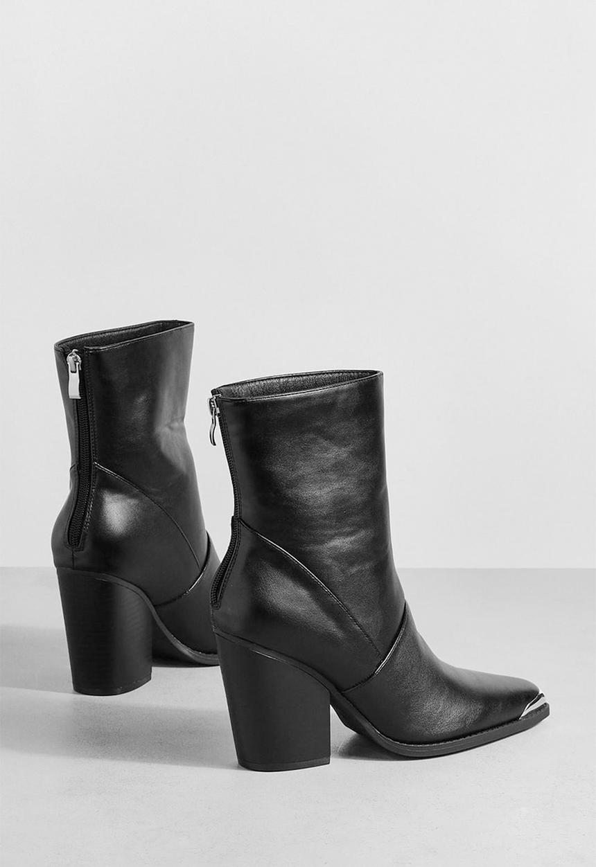 boohoo - Toe cap detail western cowboy boots - black
