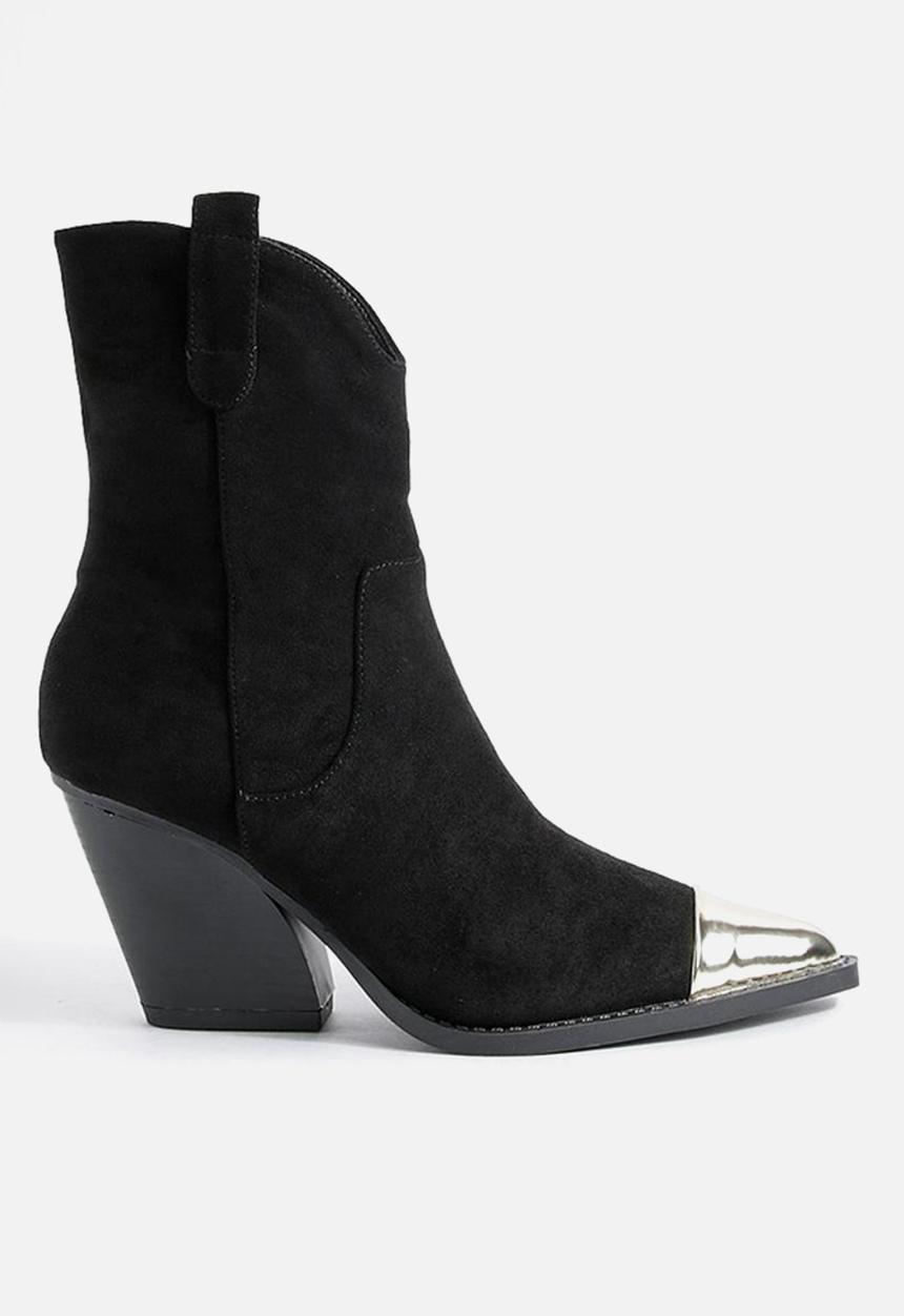 boohoo - Metal toe cap western cowboy ankle boots - black