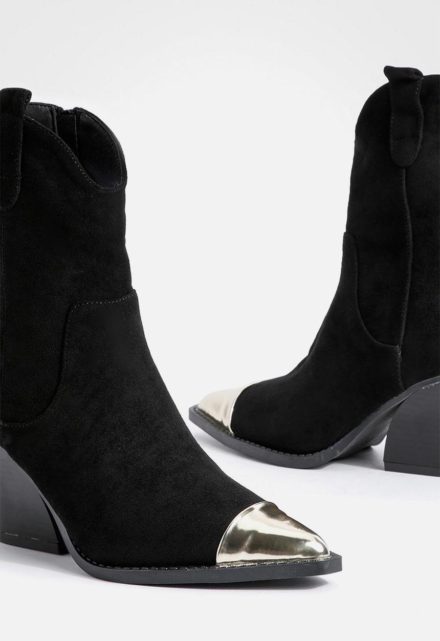 boohoo - Metal toe cap western cowboy ankle boots - black