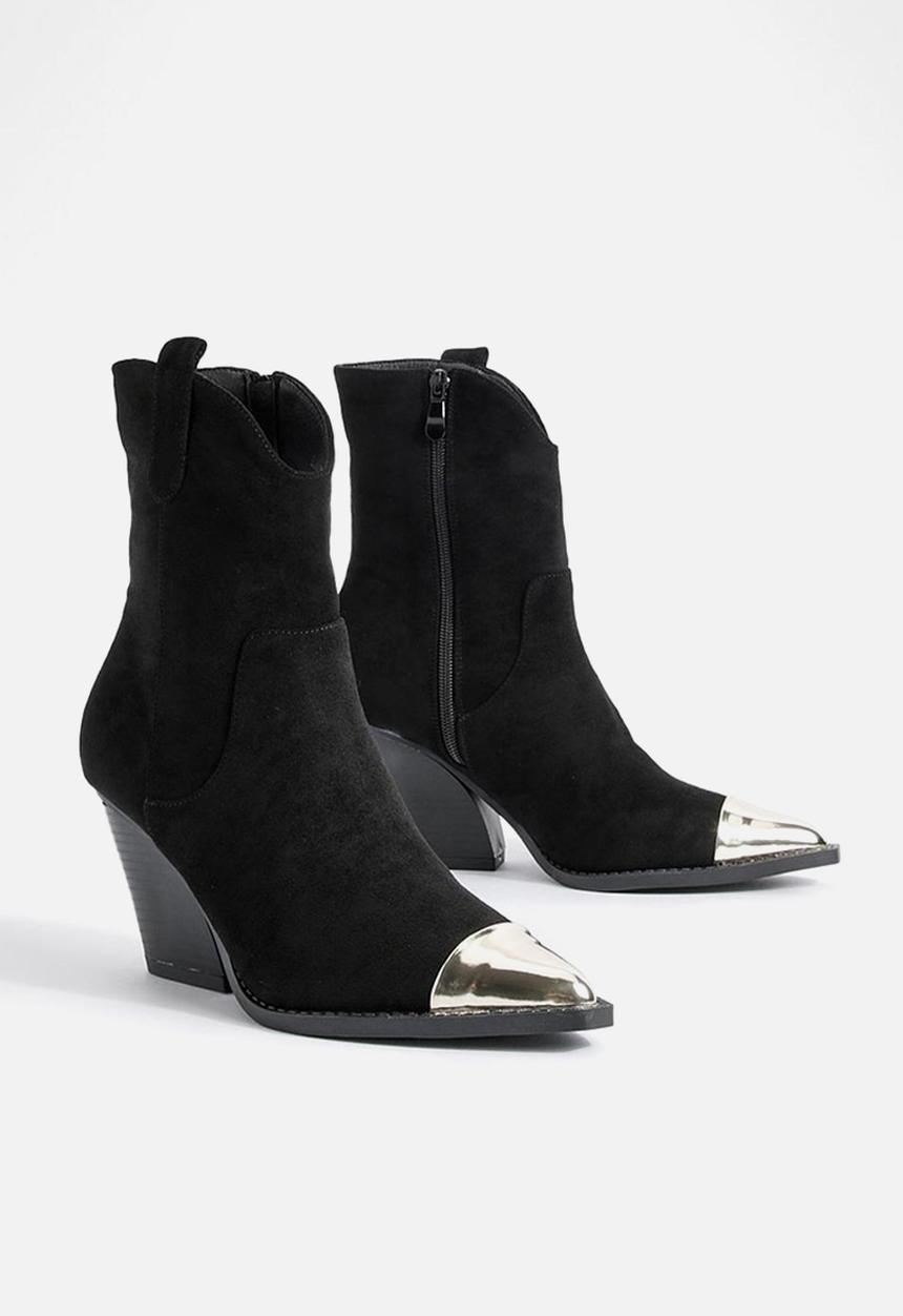 boohoo - Metal toe cap western cowboy ankle boots - black