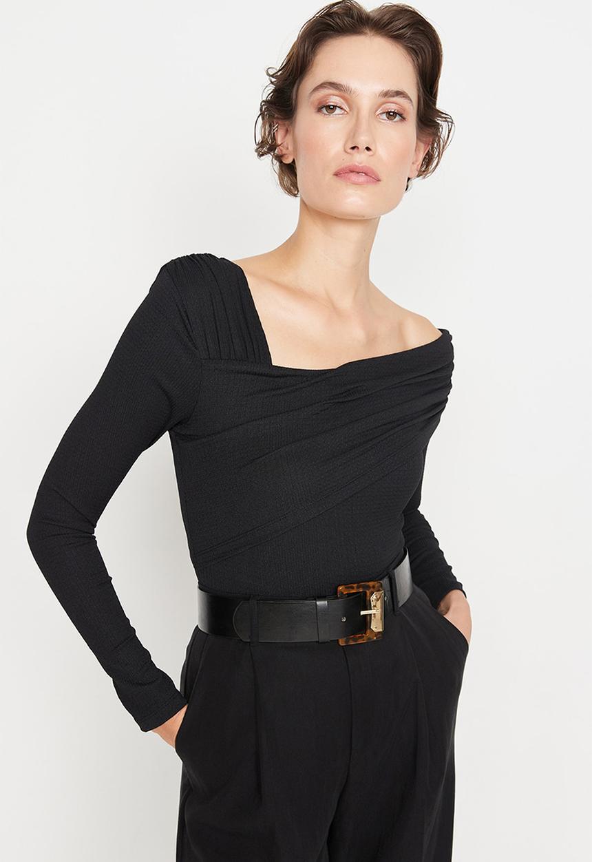 Trendyol - Asymmetrical Collar Bodysuit - Black