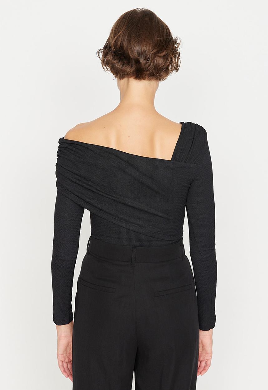 Trendyol - Asymmetrical Collar Bodysuit - Black