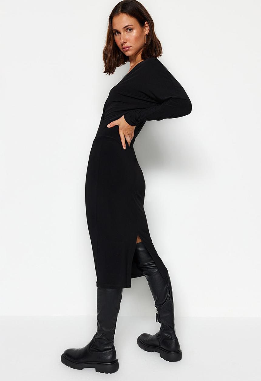 Trendyol - Bat Midi Dress - Black