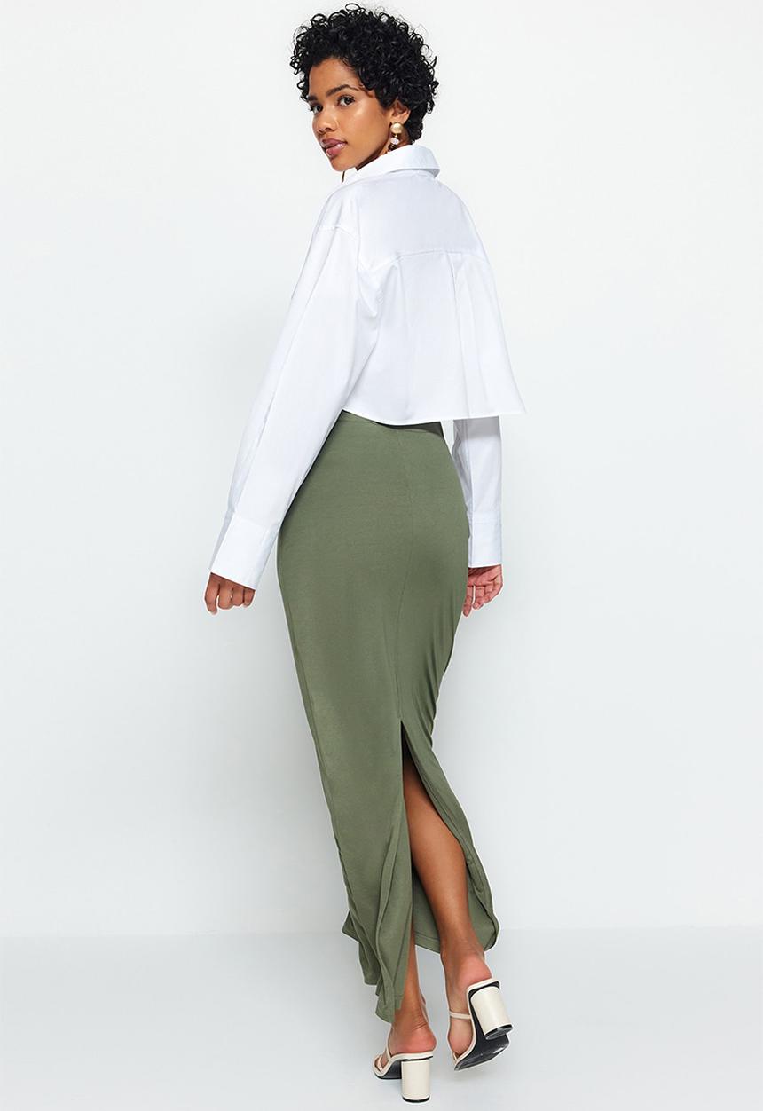 Trendyol - Maxi High Waist Skirt - Khaki