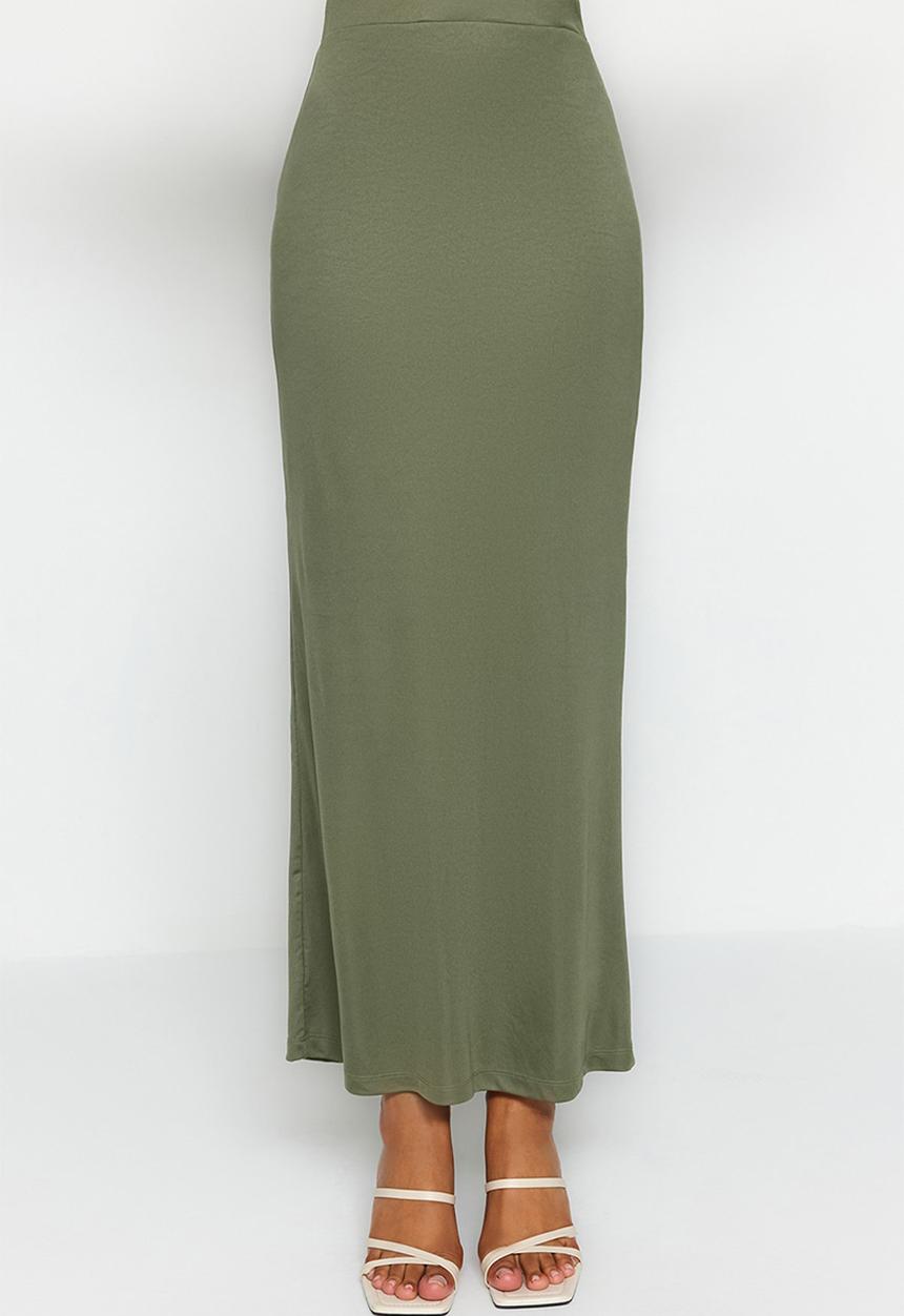 Trendyol - Maxi High Waist Skirt - Khaki