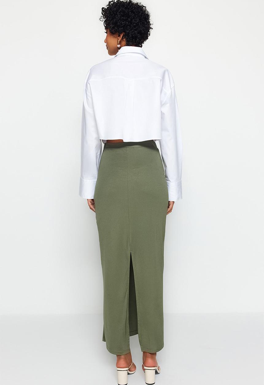 Trendyol - Maxi High Waist Skirt - Khaki
