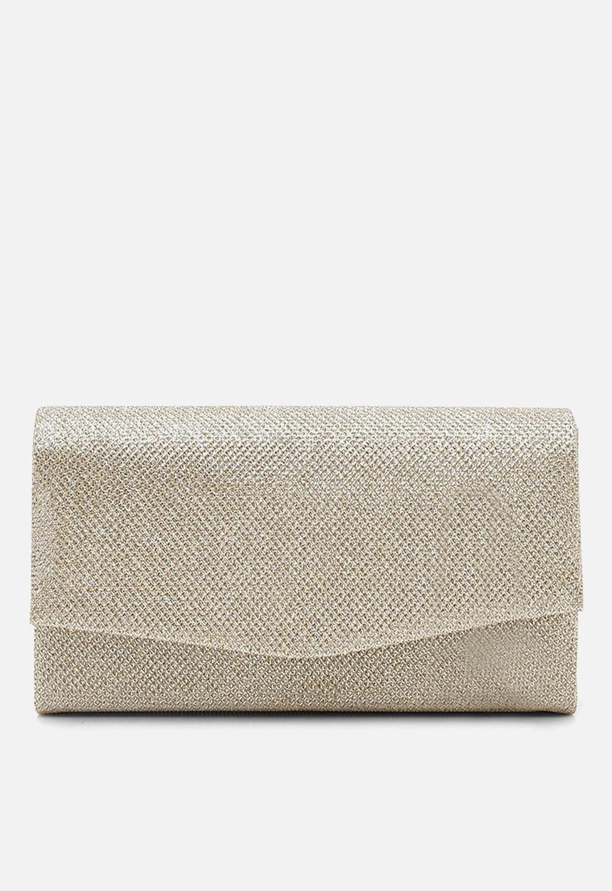 boohoo - Glitter envelope clutch bag and chain - gold