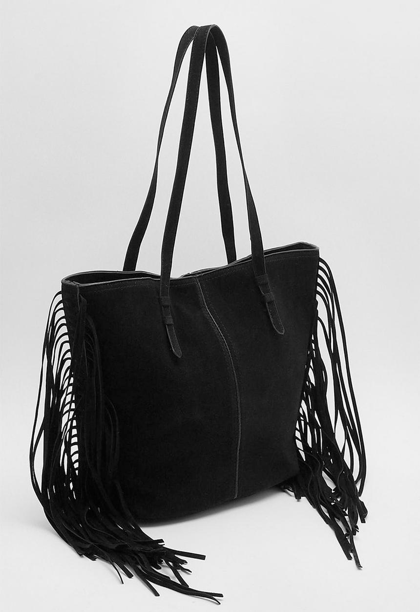 boohoo - Fringed shopper bag - black