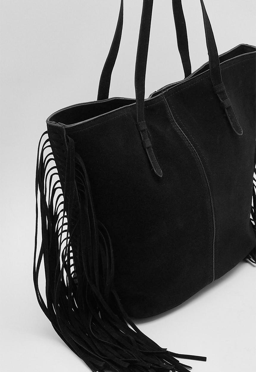 boohoo - Fringed shopper bag - black